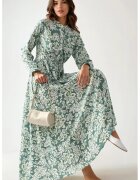 HiCCUP Rochie maxi - imprimeu - guler sofisticat - verde - viscoza