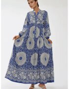 HiCCUP Rochie maxi imprimeu - maneca lunga - albastra - viscoza