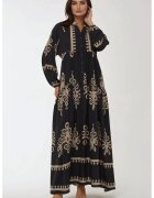 HiCCUP Rochie maxi imprimeu - maneca lunga - negru - viscoza