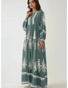 HiCCUP Rochie maxi imprimeu - maneca lunga - verde - viscoza