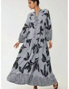 HiCCUP Rochie maxi - maneca lunga - albastra - viscoza