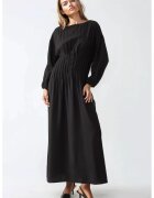 HiCCUP Rochie maxi - maneca lunga - guler rotund - neagra - jerseu