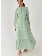 HiCCUP Rochie maxi - maneca lunga - guler rotund - verde - textil