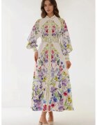 HiCCUP Rochie maxi maneca lunga - imprimeu - alb - bumbac - poliester - lycra