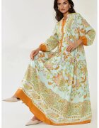 HiCCUP Rochie maxi maneca lunga - imprimeu - portocalie - viscoza