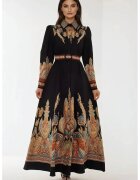 HiCCUP Rochie maxi - maneca lunga - multicolor - textil