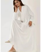 HiCCUP Rochie maxi - texturata - decolteu in V - alb - textil
