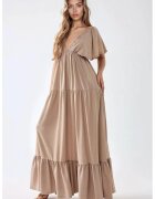HiCCUP Rochie maxi - texturata - decolteu in V - maro - textil