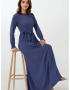 HiCCUP Rochie maxi - texturata - guler rotund - albastra - jerseu