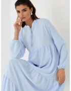 HiCCUP Rochie maxi texturata - guler rotund - maneci lungi - albastra - textil