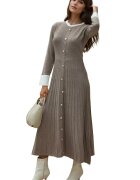 HiCCUP Rochie maxi tricotata - texturata - maro melange - material tricot