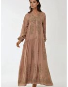 HiCCUP Rochie maxi - viscon imprimat - guler camasa - maro - textil