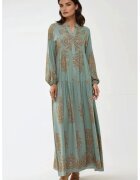 HiCCUP Rochie maxi - viscon imprimat - guler camasa - verde - textil