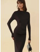 HiCCUP Rochie maxi volane - guler rotund - negru - jerseu