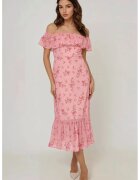 HiCCUP Rochie midi bodycon - floral - umeri goi - roz - tul