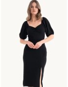 HiCCUP Rochie midi - decolteu in forma de inima - crapatura laterala - negru - textil