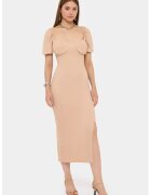 HiCCUP Rochie midi - decolteu in forma de inima - maneci bufante - bej - textil