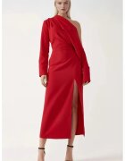 HiCCUP Rochie midi - guler asimetric - crapatura - rosu
