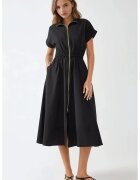 HiCCUP Rochie midi - guler camasa - fermoar - negru - textil