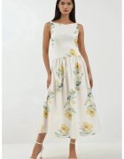 HiCCUP Rochie midi - imprimeu - decolteu barca - alb - textil