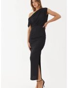 HiCCUP Rochie midi - infasurata cu guler asimetric - elastic - negru - jerseu
