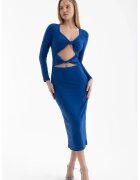 HiCCUP Rochie midi - maneca lunga - decolteu rotund - albastra - textil