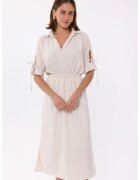 HiCCUP Rochie midi maneca scurta - talie elastica - bej - poliester