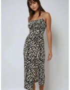 HiCCUP Rochie midi mulata - imprimeu floral - crapatura - negru - jerseu