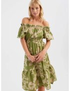 HiCCUP Rochie midi - umeri goi - imprimeu abstract - verde - textil