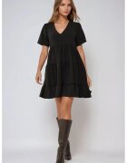 HiCCUP Rochie mini A-line - decolteu in V - neagra - jerseu
