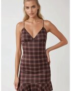 HiCCUP Rochie mini - carouri - decolteu inima - maro - textil