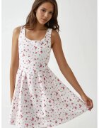 HiCCUP Rochie mini - croiala in forma de A - guler rotund - imprimeu floral - alba - textil