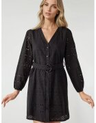 HiCCUP Rochie mini - cu decolteu in V - maneci lungi - neagra - bumbac