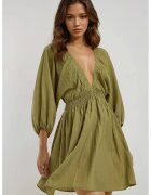 HiCCUP Rochie mini decolteu in V - maneci lungi - verde - textil