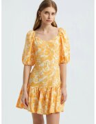 HiCCUP Rochie mini - decolteu in V - volane - textil - Galben chihlimbar - Galben chihlimbar