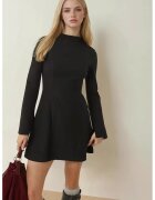HiCCUP Rochie mini evazata - guler inalt - maneci lungi - negru - textil