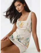 HiCCUP Rochie mini floral - decolteu patrat - bej - textil