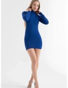 HiCCUP Rochie mini - maneca lunga - decupaj spate - albastra - textil