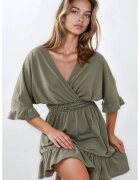 HiCCUP Rochie mini - texturata - decolteu in V - verde - jerseu