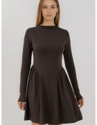HiCCUP Rochie mini - texturata - decolteu tip barca - maro - jerseu