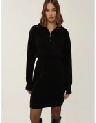 HiCCUP Rochie mini tricotata guler cu fermoar - talie inalta - neagra - jerseu