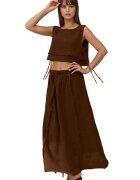 HiCCUP Set coordonat - bluza cu legaturi laterale - fusta elastica - maro - muselina