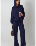 HiCCUP Set coordonat din doua piese - pulover cu gluga - pantaloni largi - albastru marin - tricot gros