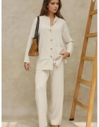 HiCCUP Set coordonat tricotat - cardigan cu guler rotund - pantaloni cu croi larg - bej - tricot