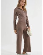 HiCCUP Set din doua piese - talie inalta - picior larg - guler cu fermoar - maro camel - material tricotat