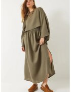 HiCCUP Set doua piese - tunica lunga texturata cu guler rotund si pantaloni lati - kaki - textil -