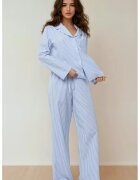 HiCCUP Set pijamale bumbac cu dungi - albastru - maneci lungi - guler clasic