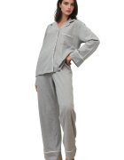 HiCCUP Set pijamale dama - bumbac/jerseu - guler elegant - gri