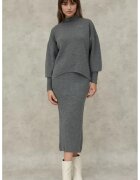 HiCCUP Set tricotat pulover cu guler inalt si fusta midi - tricot - Gri -