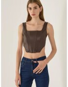 HiCCUP Top corset din piele ecologica - bretele groase - maro - textil